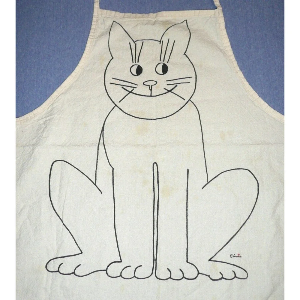 VTG Cat Kitten Line Drawing Apron Art by Olivia - Kitchen Craft Full Size Bib